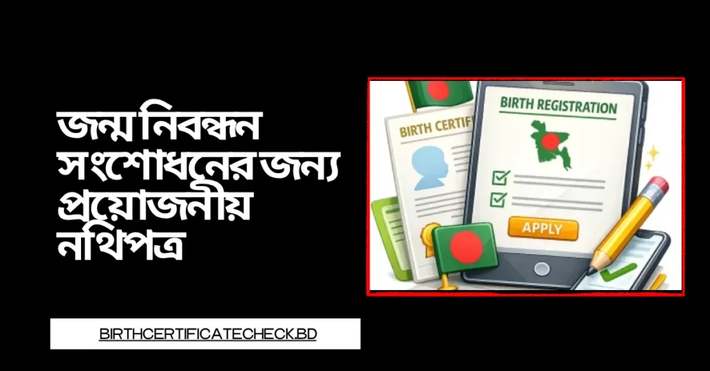 জন্ম নিবন্ধন সংশোধনের জন্য প্রয়োজনীয় নথিপত্র